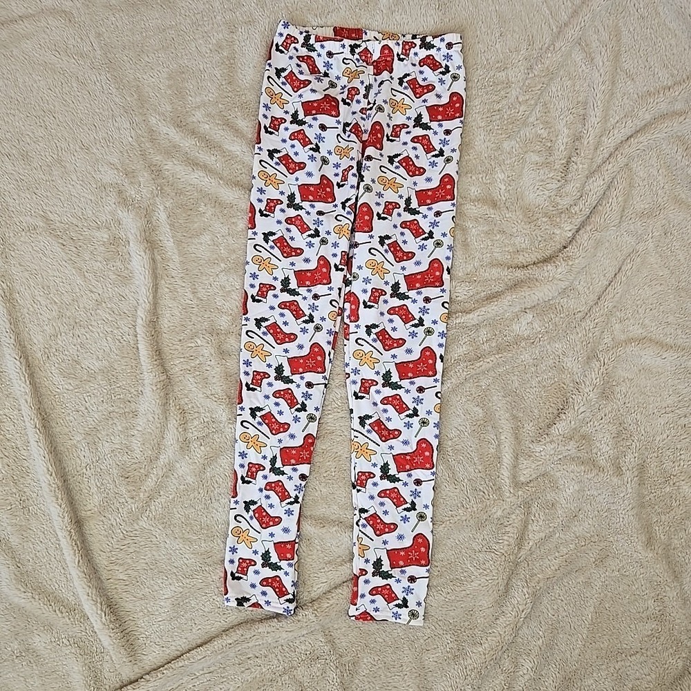 Christmas‎ Leggings Holiday Stocking Gingerbread Snowflake Print Festive S - L